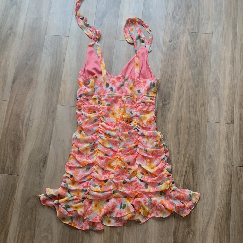 RelistedLily Rose tie straps floral print rouched dress w ruffle S XL juniors - Picture 9 of 17